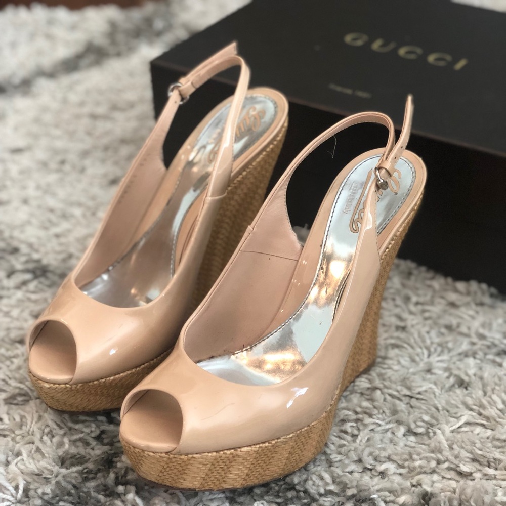 Gucci patent leather wedges